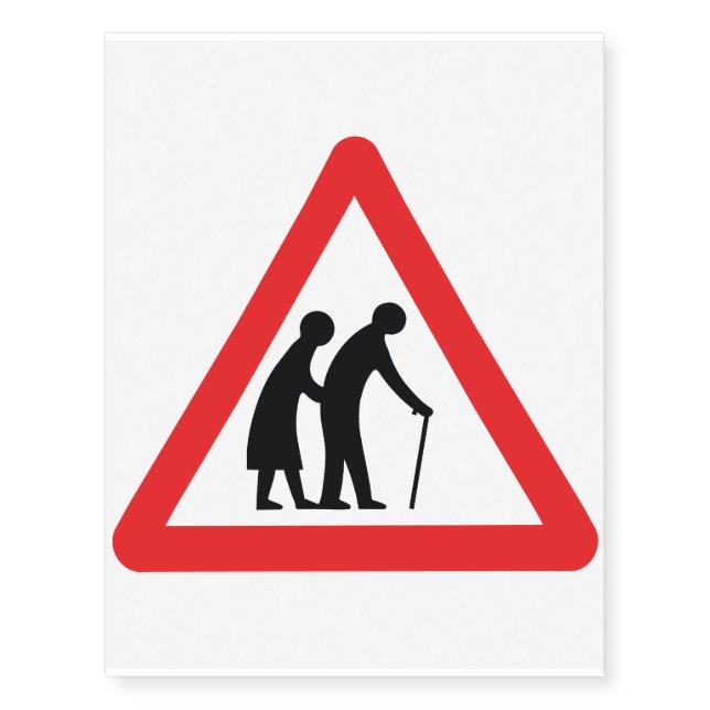 CAUTION Elderly People - UK Traffic Sign Temporary Tattoos (Front)