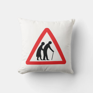 CAUTION Elderly People - UK Traffic Sign Throw Pillow