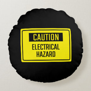 Caution Electrical Hazard Sign Round Pillow