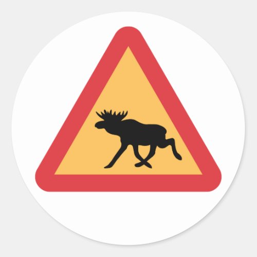 Caution Elks Traffic Sign Sweden Classic Round Sticker