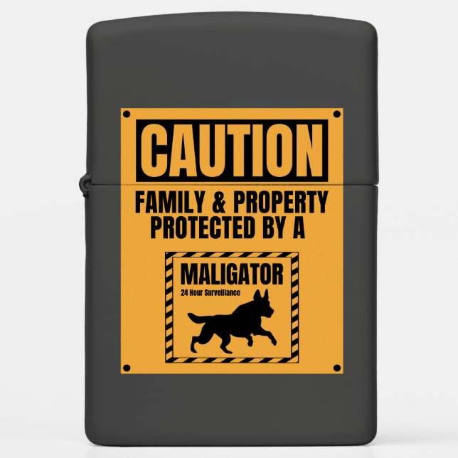 Caution Family Property Protected By Maligator Zippo Lighter (Front)