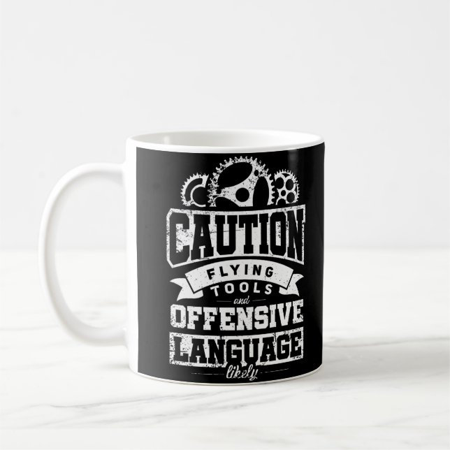 Caution Flying Tool Aircraft Mechanic Diesel Mecha Coffee Mug (Left)