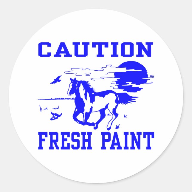 caution fresh paint classic round sticker (Front)