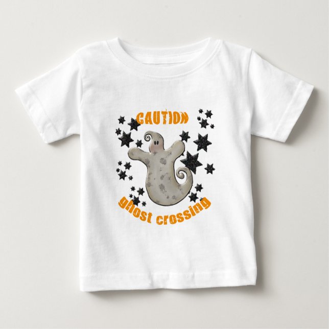 Caution! Ghost Crossing - Black Glitter Stars Baby T-Shirt (Front)