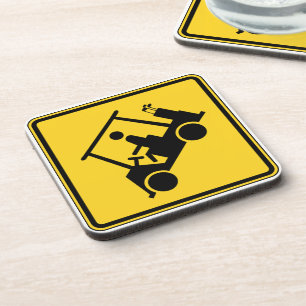 Caution Golf Cart Sign Drink Coaster