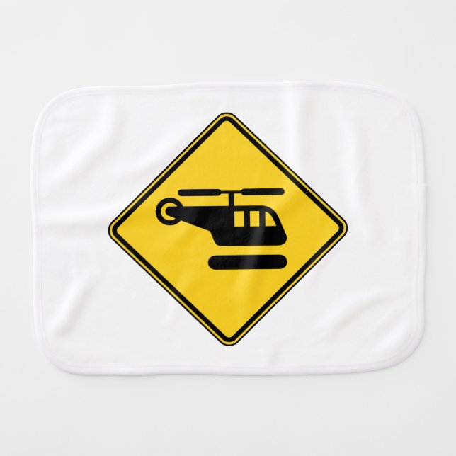 Caution Helicopter Sign Baby Burp Cloth (Front Horizontal)