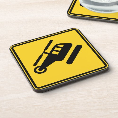 Caution Helicopter Sign Beverage Coaster