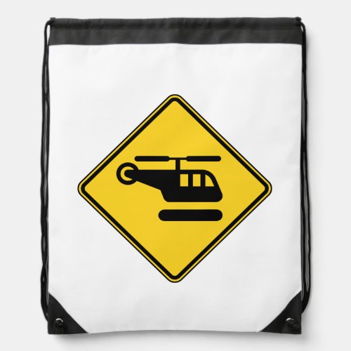 Caution Helicopter Sign Drawstring Bag