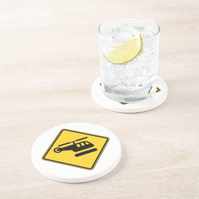 Caution Helicopter Sign Drink Coaster (Side)