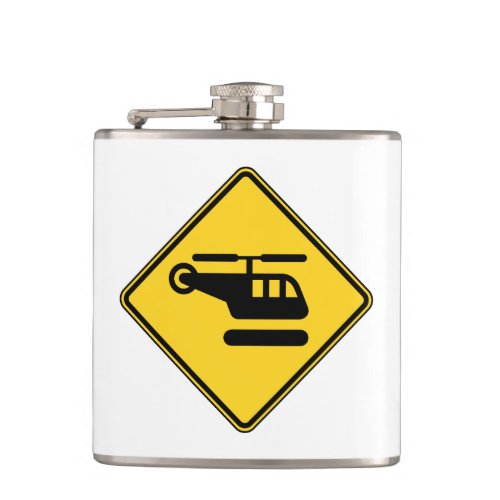 Caution Helicopter Sign Flask