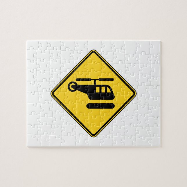 Caution Helicopter Sign Jigsaw Puzzle (Horizontal)