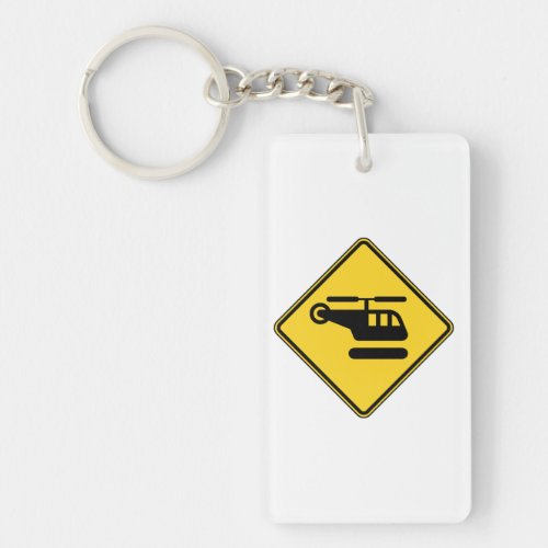 Caution Helicopter Sign Keychain
