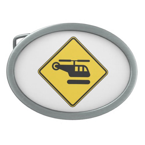 Caution Helicopter Sign Oval Belt Buckle