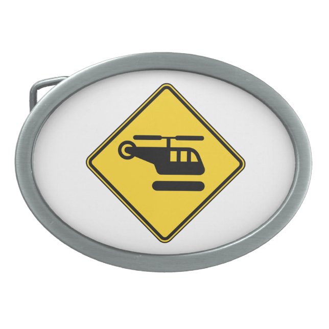 Caution Helicopter Sign Oval Belt Buckle (Front)
