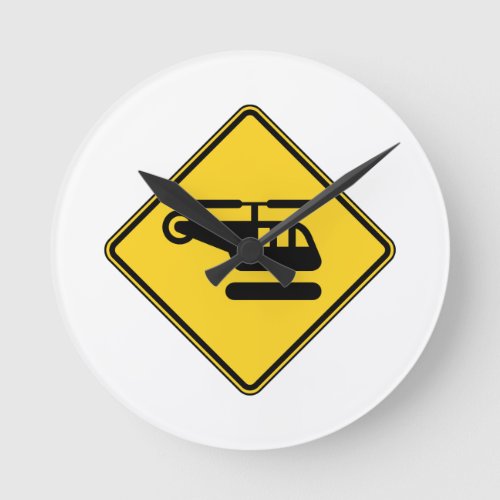 Caution Helicopter Sign Round Clock