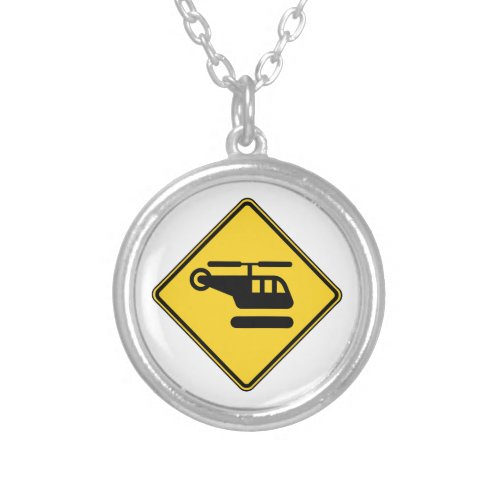 Caution Helicopter Sign Silver Plated Necklace