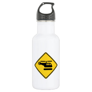 Caution Helicopter Sign Stainless Steel Water Bottle