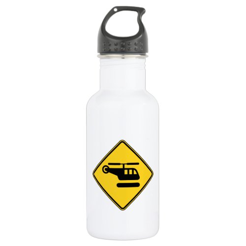 Caution Helicopter Sign Stainless Steel Water Bottle