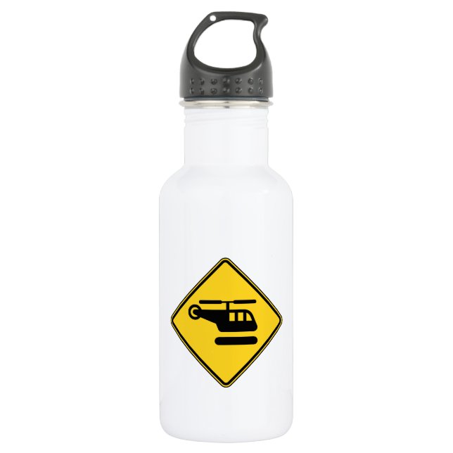 Caution Helicopter Sign Stainless Steel Water Bottle (Front)