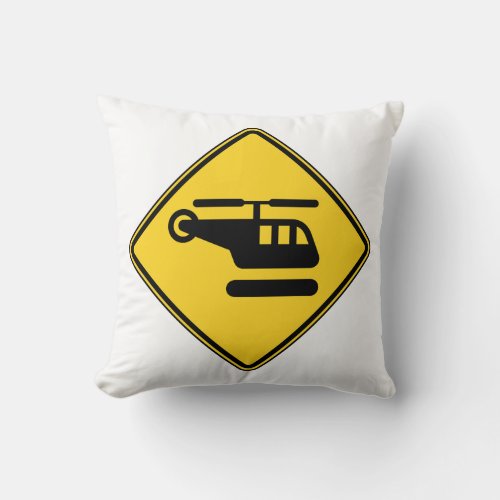 Caution Helicopter Sign Throw Pillow
