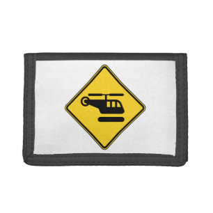 Caution Helicopter Sign Tri-fold Wallet