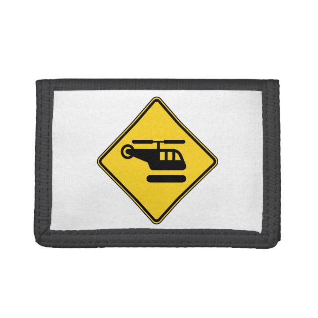 Caution Helicopter Sign Trifold Wallet (Front)