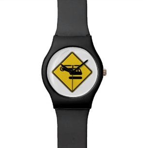 Caution Helicopter Sign Wrist Watch