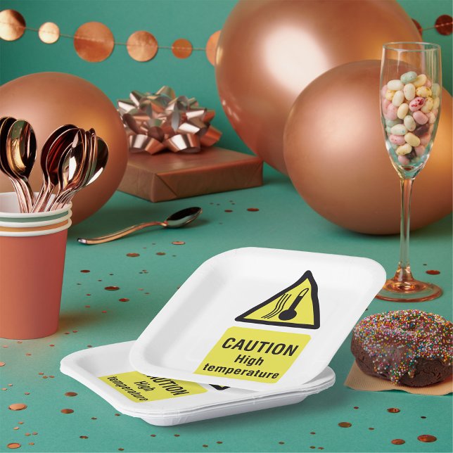Caution High Temperature Warning Sign Paper Plates (Creator Uploaded)