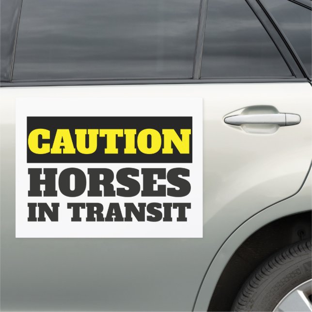 Caution horses in transit car vehicle auto sign (In Situ)