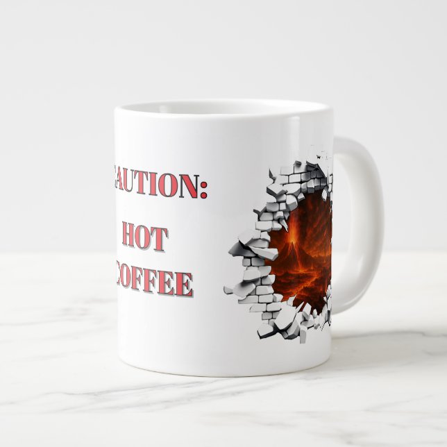Caution Hot Coffee Funny Volcano Lava Mug (Front Right)