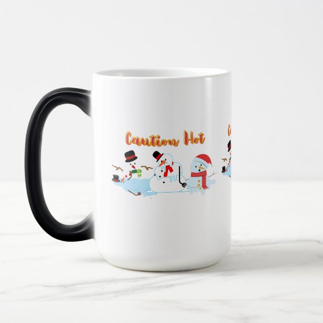 Caution Hot Melting Snowmen Color Morph Mug (Left)