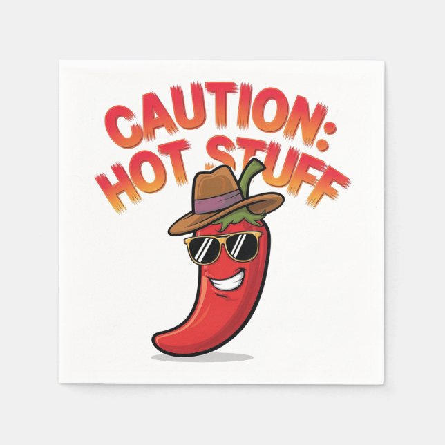 Caution: Hot Stuff Design - Fun Chili Pepper Napkins (Front)