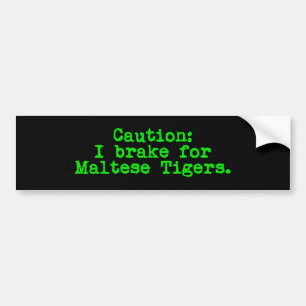 Caution I Brake For Maltese Tigers Bumper Sticker