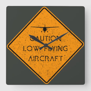 Caution Low Flying Aircraft ✈️ Square Wall Clock