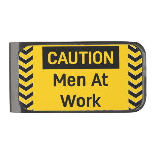 CAUTION Men at Work Gunmetal Finish Money Clip