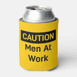 CAUTION Men at Work Yellow and Black Can Cooler