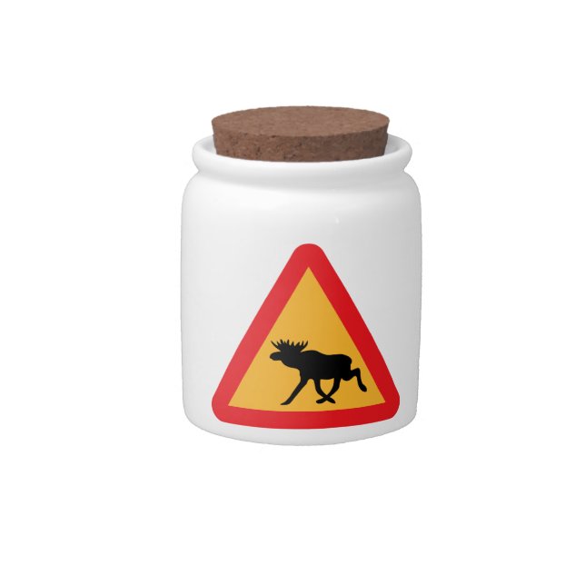 Caution Moose Swedish Traffic Sign Candy Jar (Front)