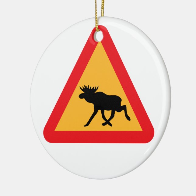 Caution Moose Swedish Traffic Sign Ceramic Ornament (Left)