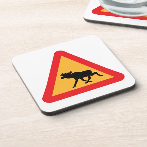 Caution Moose Swedish Traffic Sign Drink Coaster