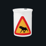 Caution Moose Swedish Traffic Sign Pitcher<br><div class="desc">Elk warning road sign.

Globe Trotters specialises in idiosyncratic imagery from around the globe. Here you will find unique Greeting Cards,  Postcards,  Posters,  Mousepads and more.</div>