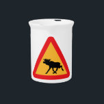 Caution Moose Swedish Traffic Sign Pitcher<br><div class="desc">Elk warning road sign.

Globe Trotters specialises in idiosyncratic imagery from around the globe. Here you will find unique Greeting Cards,  Postcards,  Posters,  Mousepads and more.</div>