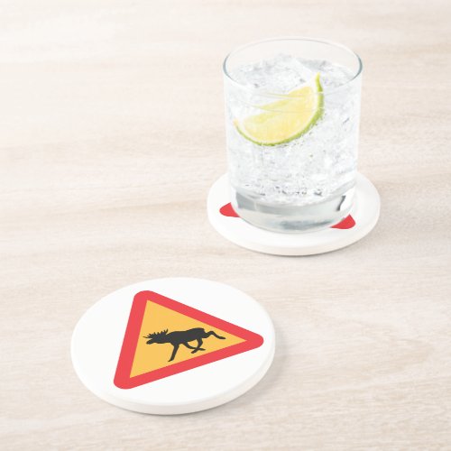 Caution Moose Swedish Traffic Sign Sandstone Coaster