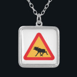 Caution Moose Swedish Traffic Sign Silver Plated Necklace<br><div class="desc">Elk warning road sign.

Globe Trotters specialises in idiosyncratic imagery from around the globe. Here you will find unique Greeting Cards,  Postcards,  Posters,  Mousepads and more.</div>