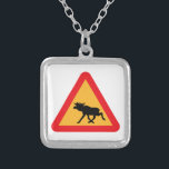 Caution Moose Swedish Traffic Sign Silver Plated Necklace<br><div class="desc">Elk warning road sign.

Globe Trotters specialises in idiosyncratic imagery from around the globe. Here you will find unique Greeting Cards,  Postcards,  Posters,  Mousepads and more.</div>