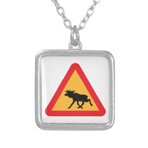 Caution Moose Swedish Traffic Sign Silver Plated Necklace
