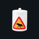 Caution Moose Swedish Traffic Sign Teapot<br><div class="desc">Elk warning road sign.

Globe Trotters specialises in idiosyncratic imagery from around the globe. Here you will find unique Greeting Cards,  Postcards,  Posters,  Mousepads and more.</div>