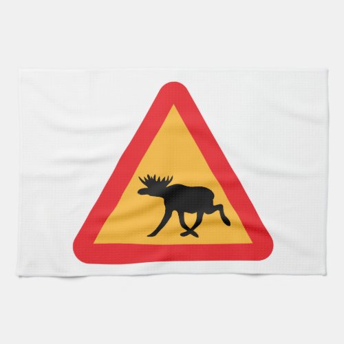 Caution Moose Swedish Traffic Sign Towel