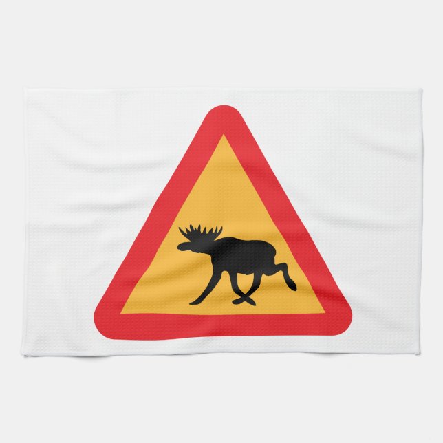 Caution Moose Swedish Traffic Sign Towel (Horizontal)