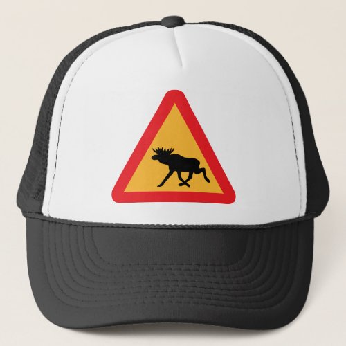 Caution Moose Swedish Traffic Sign Trucker Hat