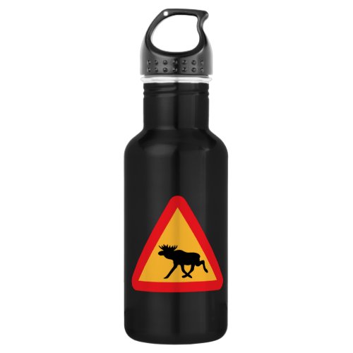 Caution Moose Swedish Traffic Sign Water Bottle